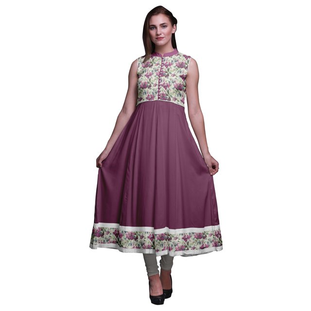 Bimba Kurtis Indiennes Florales Magenta Foncé pour Femmes, Anarkali Prête à Porter Unie, Robe Imprimée Kurti Indienne Petite