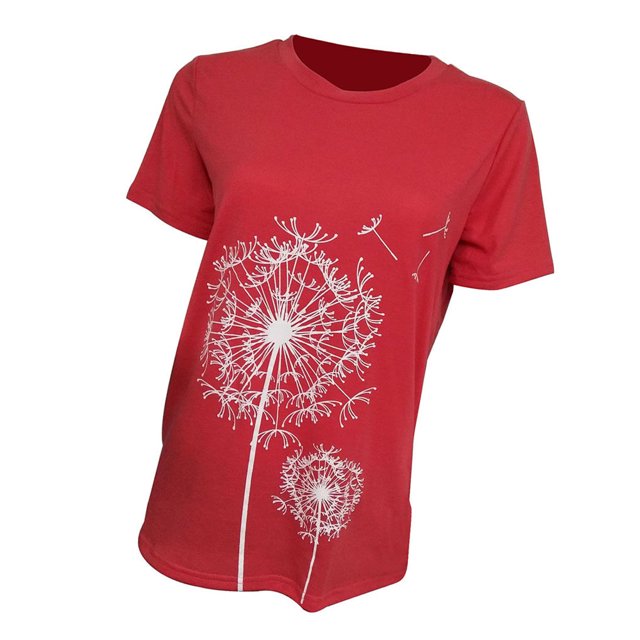 Becaristey T-shirts à Col Rond pour Femmes Manches Courtes Style Simple T-shirts Imprimé Floral Vêtements Accessoire de Mode Tenue Quotidienne Rouge m