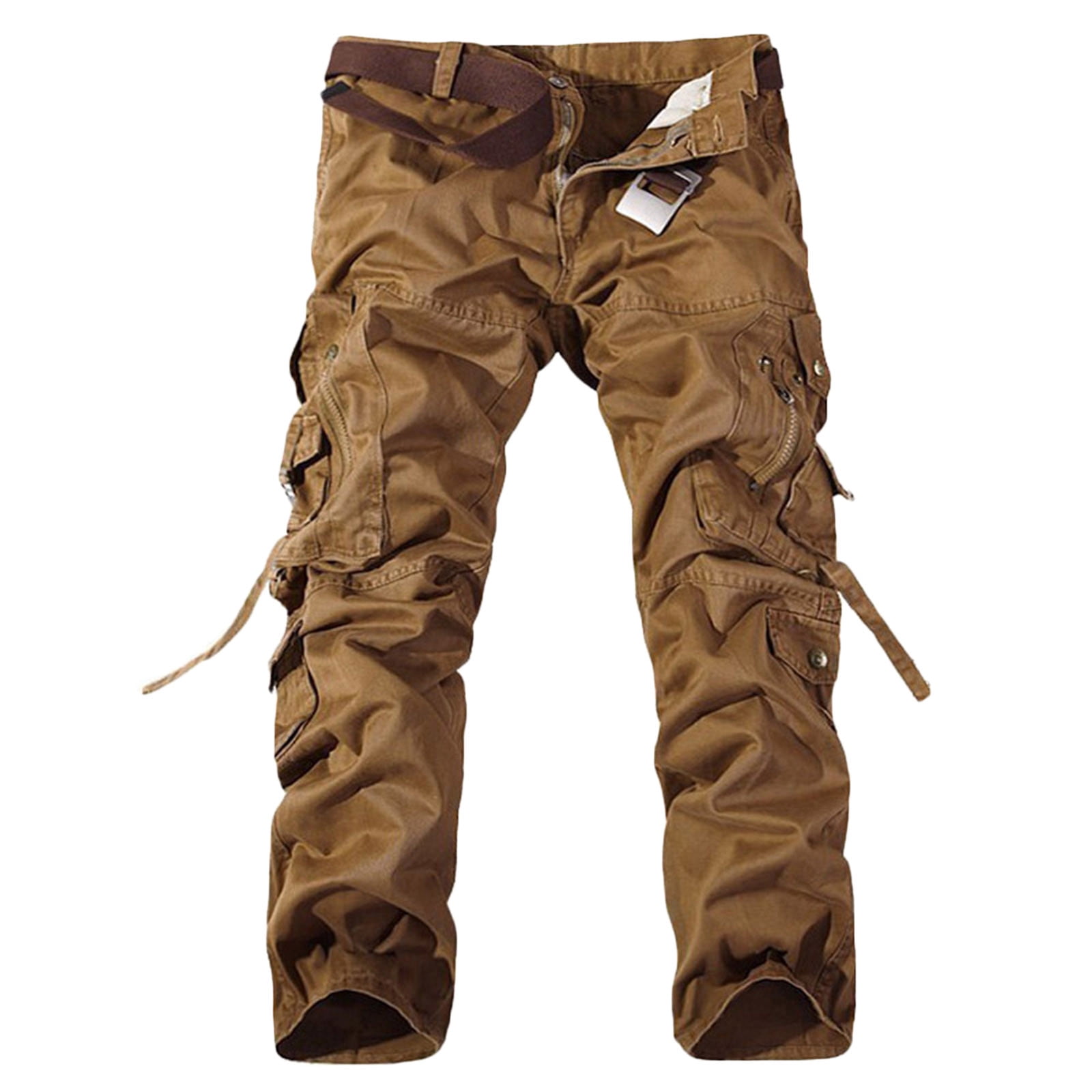 Cameland Men's Overalls Button Zipper Straight Leg Pants Multi-Pocket Pleated Design Overalls Casual Loose Pants