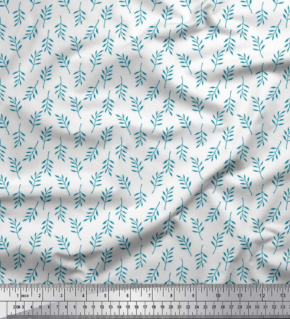 Soimoi Blue Velvet Fabric Pecan Leaves Decor Fabric Printed Yard 58 Inch Wide