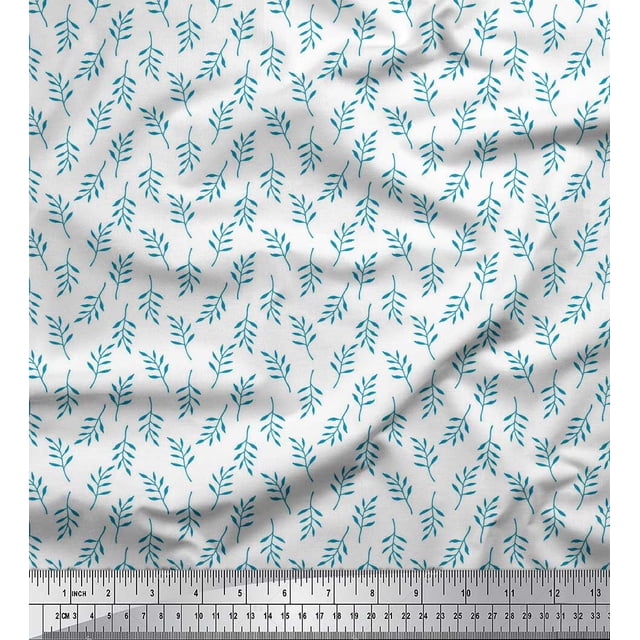 Soimoi Blue Georgette Viscose Fabric Pecan Leaves Printed Craft Fabric by the Yard 42 Inch Wide