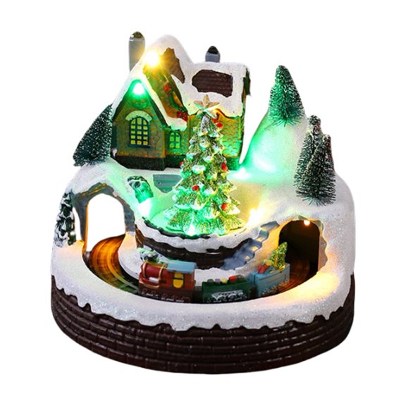 ziyahi Ajout de Musique de Noël Ornement de Maison Enneigée au Rebord de Fenêtre Ou au Panneau Latéral de Village Maison à DEL Train Rotatif Arbre de Noël