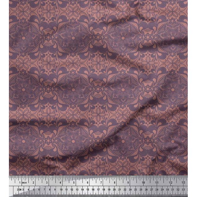 Soimoi Poly Georgette Fabric Floral Mandala Decor Fabric Printed Yard 52 Inch Wide