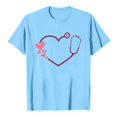 thumbnail image 4 of Chandails de la Saint-Valentin pour Femmes Col Rond Manches Courtes Mode T-Shirt à Imprimé Cœur Ample Léger Confortable Doux Blouses Chandail Tenues Bleu Ciel P, 4 of 4