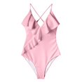 thumbnail image 4 of Women Halter One Piece Swimsuit Sexy Ruffle Backless Bathing Suit Plunge V Neck Classic Coverage Bottom, 4 of 4