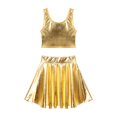 thumbnail image 4 of YONGHS Women's Alien Set Cheer Leader Outfit Metallic Crop Tank Top with Ruffle Skirt Hair Hoop Gold S, 4 of 7