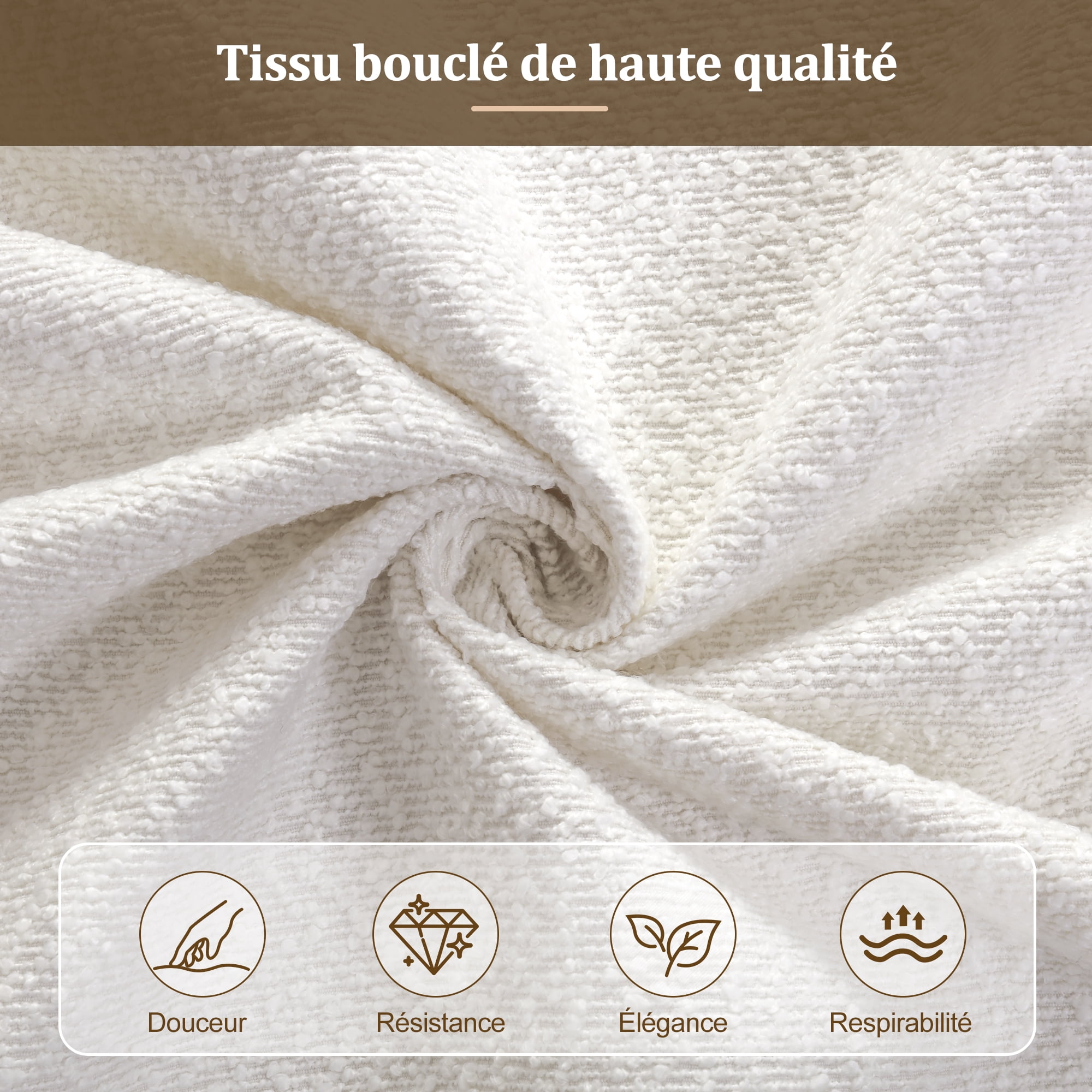 Noble House Lit Plateforme Bouclé Grand Size, Tête de Lit Ronde Courbée, Cadre Bas, Blanc