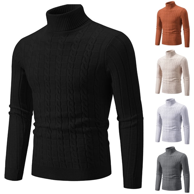 Xcmzpl Men Turtleneck Sweater Long Sleeve Cable Knit Sweaters Slim Fit Mock Neck Twisted Pullover Solid Fall Sweater Tops