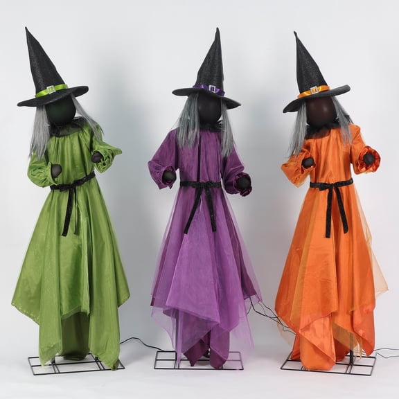 Halloween Ensemble De 3 Sorcières Animées Interactives Parlantes, Figurines Effrayantes Oscillantes De 68 Pouces De Hauteur