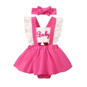 MIASHUI Girls Fly Sleeve Ruffles Prints Romper Dress with Headbands Bodysuits Clothes,Pink,3-6 Months