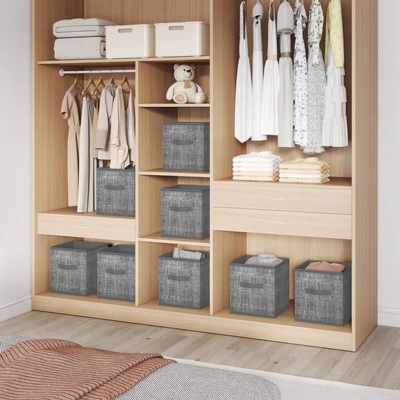 LEDREM Ensemble de 8 Cubes de Rangement Pliables, Bacs en Tissu Non Tissé de 10,2 Pouces avec Poignées pour Étagères et Organisateurs de Garde-Robe, Gris Quenouille