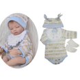 thumbnail image 1 of Striped Rompers Bib Hat Socks Clothes for 17-18inch Baby Boy Girl Dolls, 1 of 7