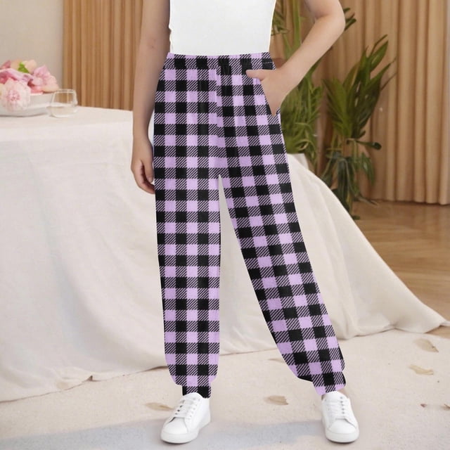 Cowsor Girls Graphic Print Sweatpants Athletic Drawstring Joggers Cute Track Pants with Pockets for Kids