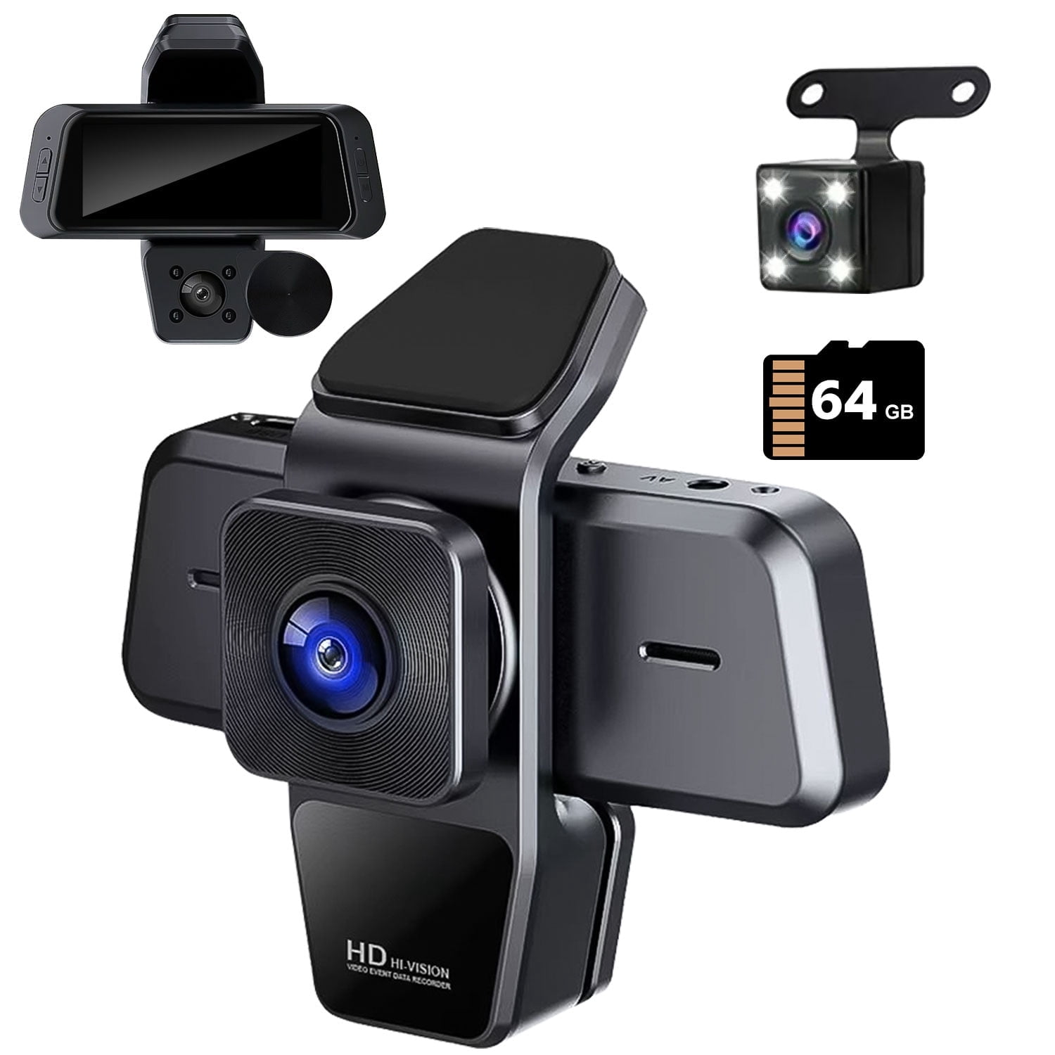Dash Cam Front and Rear with Interior Camera, 2K+1080P 3-Channel Car Camera 3.16'' IPS, WiFi Dash Camera with Night Vision, Parking Mode, G-Sensor, Emergency Locking with 64GB Card Included