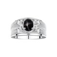 thumbnail image 1 of RYLOS Men's Rings Sterling Silver Rings Classic Designer Style 8X6MM Gemstone &  Diamond Ring Black Star Sapphire March Birthstone Rings For Men,  Size 12, 1 of 7