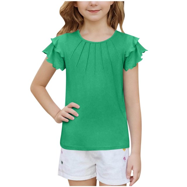RXIRUCGD 2025 Vêtements d'Été pour Enfants Nouveaux T-Shirts d'Été pour Enfants Manches Raglan Manches Courtes T-Shirt Graphique Col Rond T-Shirt Filles Haut Décontracté