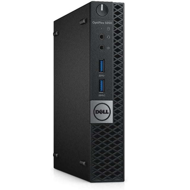 Ordinateur de Bureau Dell Optiplex Intel i7-6700T 5050 micro Format Tour PC de Bureau Noir avec Panneau avant avec Bouton d'Alimentation, Deux ports USB 3.0, Prises Casque et microphone, et logo Dell sur une grille Texturée, Idéal pour le Bureau Ou la Maison.