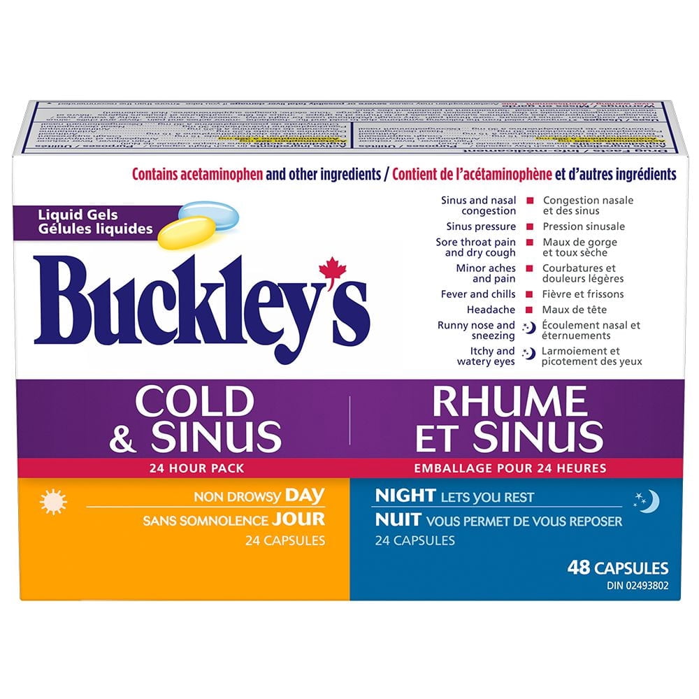 Buckley's Cold & Sinus 24-Hour pack Liquid Gels, 48 Count - Walmart.ca