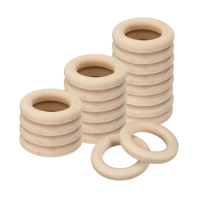 Unique Bargains 20Pack 50mm(2') Natural Wood Rings, 10mm Smooth Unfinished Wooden Circles