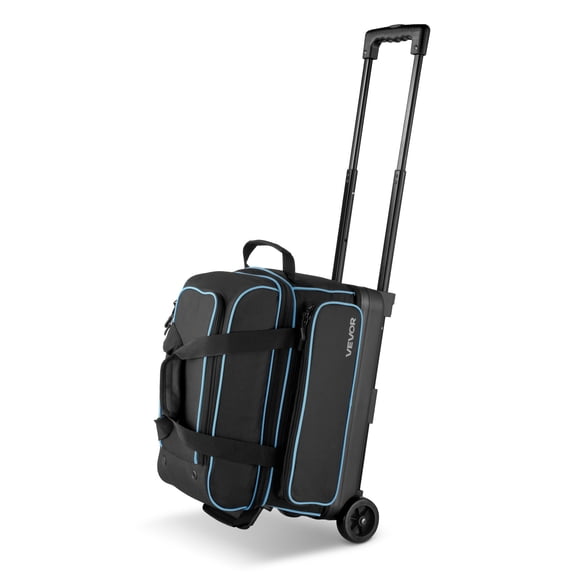 VEVOR Sac de Bowling à Roulettes, Valise de Transport pour 2 Boules, avec Compartiment pour Chaussures, Poche pour Accessoires Surdimensionnée et Poignée Rétractable Extensible, Noir et Bleu