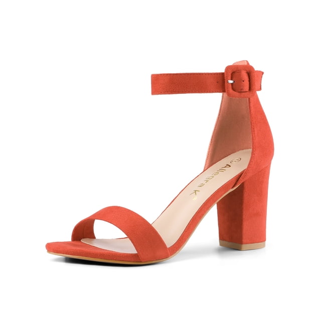 BLISSFUL STEP Women's Shoes Ankle Strap Block Heel Buckle Open Toe Sandals Orange 6