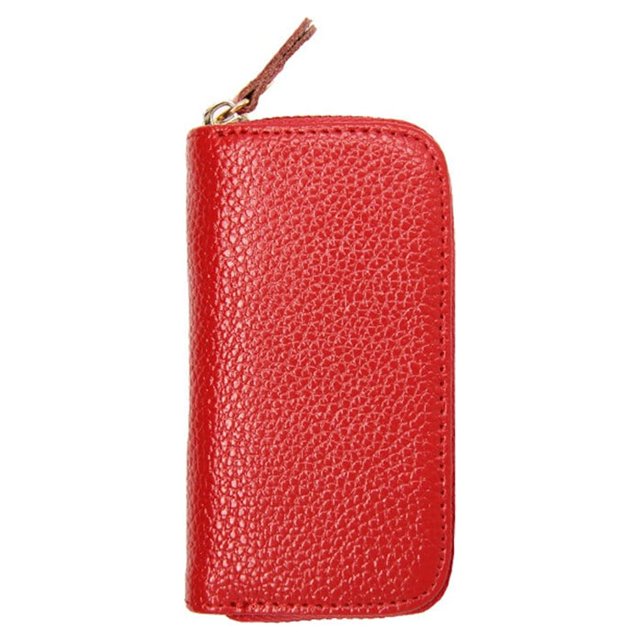 Leather Key Case Card Holder Zipper Solid Purses Solid Color Soft Color Purse Wallet Car Keys Holder Fashion Pouch Men Women Housekeeper Red