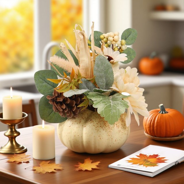 WHEANG Halloween Pumpkin Artificial Flower Arrangement Realistic Fall Centerpiece (Set Of 3)