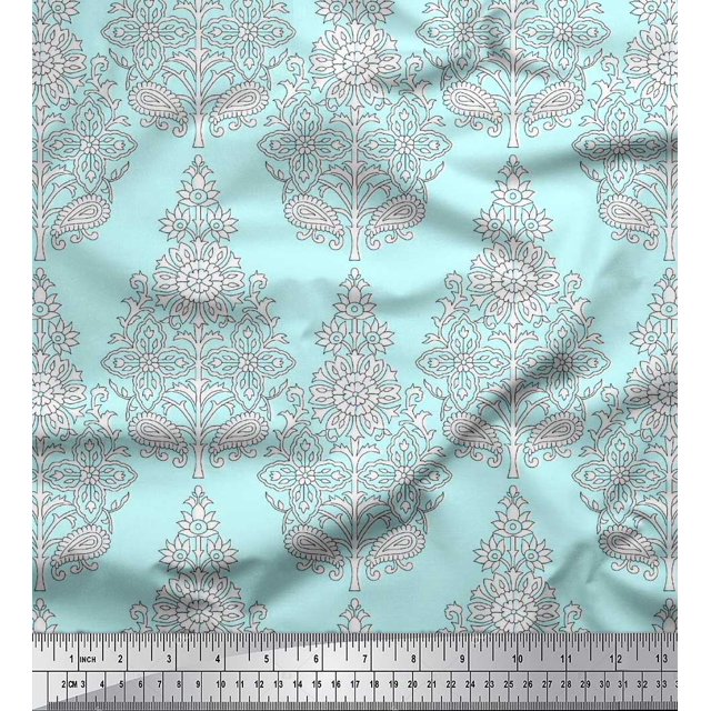 Soimoi Polyester Crepe Fabric Leaves & Floral Block Print Fabric by The Yard 52 Inch Wide