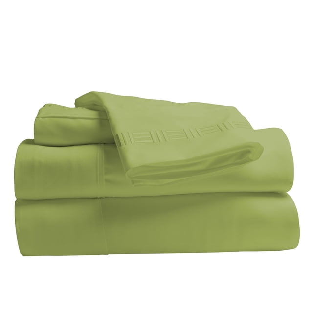 Comfy Bamboo World 9900 Series 100gsm Embroidered Bedsheets Sheet Set in sage green, queen size. This 4-piece set includes ultra-soft, hypoallergenic microfiber sheets with a wrinkle-resistant finish and deep pockets for mattresses up to 18 inches. The embroidered detailing adds a touch of elegance.