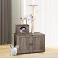 thumbnail image 2 of Costway 2-in-1 Wooden Litter Box Enclosure with Cat Tree Hidden Washroom Furniture Gray, 2 of 10