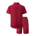 thumbnail image 4 of UVEASISHA Men's 2 piece Matching Set Textured Summer Beach Outfit Solid Color Breathable Button Down Shirt ShortsTracksuits Set Comfortable Loose Fit Wine,M, 4 of 8