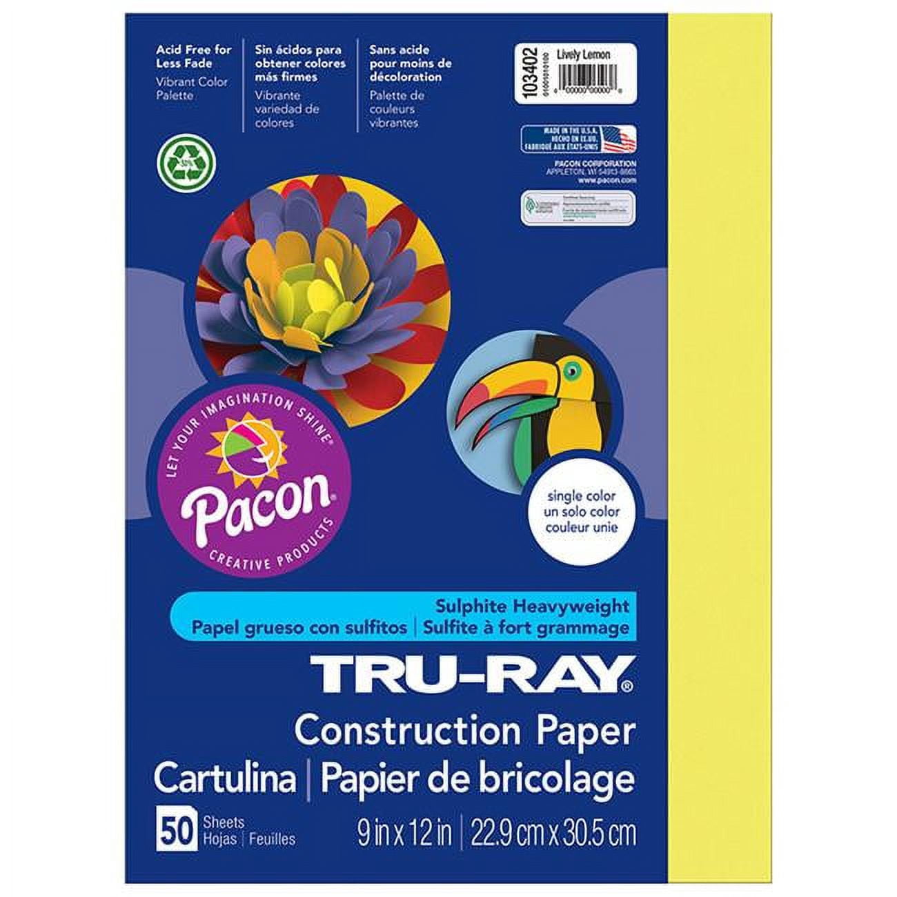 Pacon PAC103402-5 9 x 12 Po Tru Ray Citron Vif Papier de Construction Résistant à la Décoloration - Lot de 5