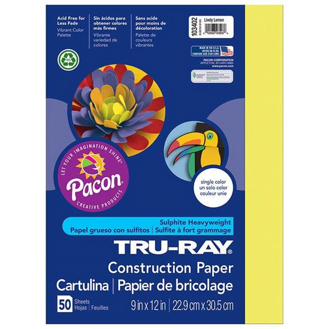 Pacon PAC103402-5 9 x 12 Po Tru Ray Citron Vif Papier de Construction Résistant à la Décoloration - Lot de 5