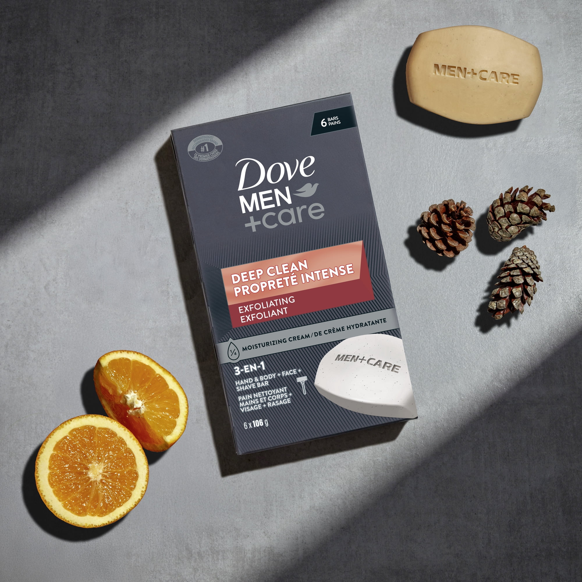 Dove 3-N-1 Hand & Body + Face + Shave Bar Deep Clean Exfoliating, 106 g (6 bars)