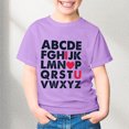 thumbnail image 2 of T-shirts Filles Été Imprimé Lettre Col Rond Manches Courtes T-Shirt Décontracté Hauts Filles Violet 6-7 Ans, 2 of 4