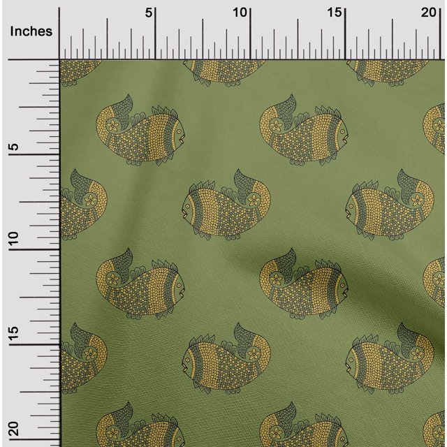 oneOone Tissu Polyester Lycra Tissu à Imprimé Bloc Poisson BTY 56 Pouces de Large