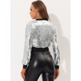 thumbnail image 4 of INSPIRE CHIC Women's Sequin Sparkle Open Front Cardigan Coat Zipper Cropped Bomber Jacket Slive XL, 4 of 5
