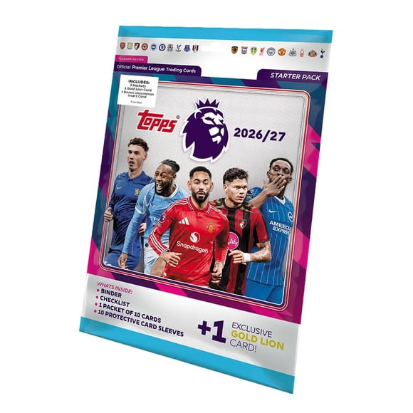 2026-27 Topps Premier League Flagship Cards - Starter Pack (Album, 10 Cards + Rare Gold Lion Card)