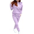 thumbnail image 1 of Timegard Ensembles 2 Pcs pour Femmes, Chandail à Capuchon à Cordon, Manches Longues, Chandail Molletonné à Enfiler, Pantalon de Survêtement à Bas Resserré avec Poches, 1 of 7
