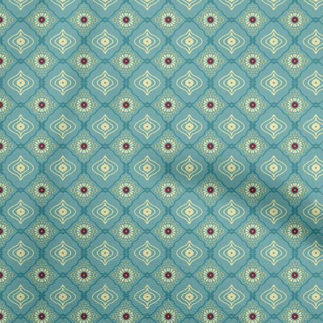oneOone Polyester Spandex Turquoise Blue Fabric Asian Traditional Block Sewing Material Print Fabric By The Yard 56 Inch Wide