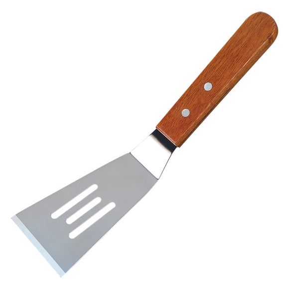 TIELUTT Wooden Handle Stainless Steel Small Frying Spatula Leak Spatula Steak Steak Spatula Cooking Pizza Silicone Tips Small Meat with Teeth Cooking Small Small Metal for Serving Head Silicone with M