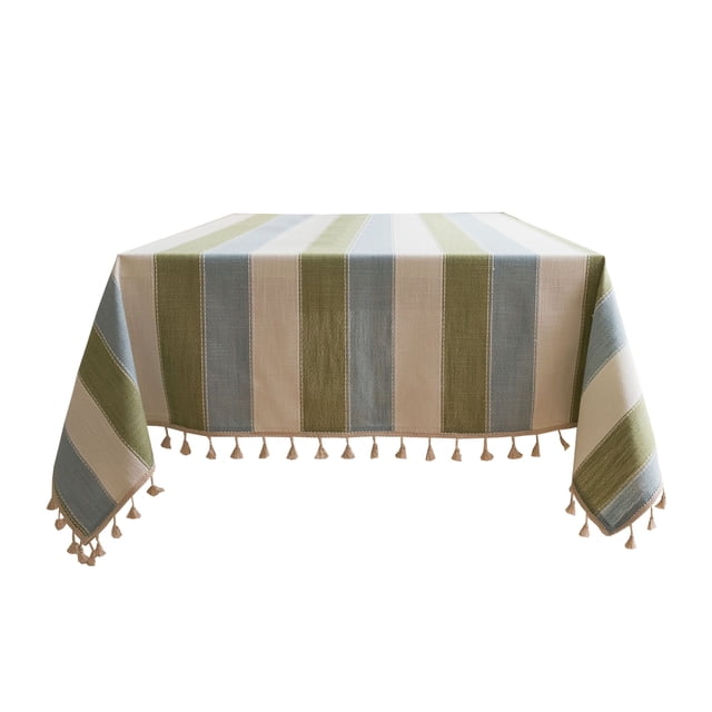 Nappe Rayée 60x90 Pouces Aspect Lin Bleu Méditerranéen Rectangulaire pour Café Cuisine Salle à Manger Housse de Table Fête Extérieure Résistante aux Plis Tissu Polyvalent