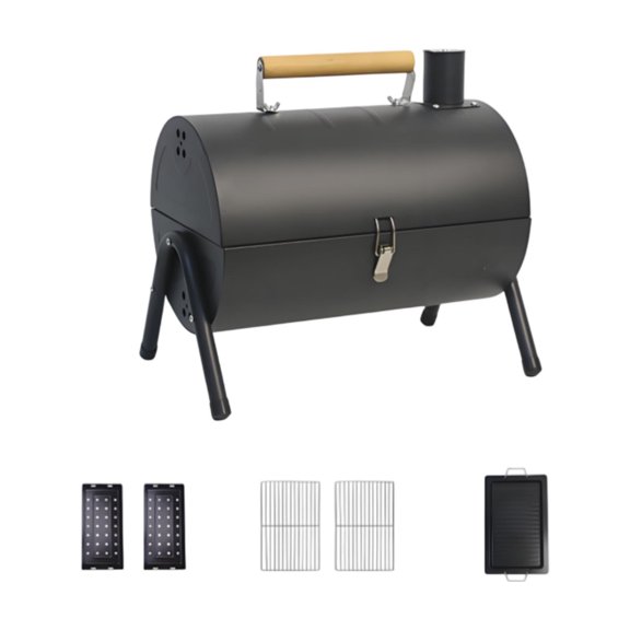 S SERENABLE Portable Charcoal Grill Heavy Duty Small Cookware for Beach Yard Home Garden Black