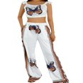 thumbnail image 1 of Female Peacock Print V-Neck Sleeveless Crop Tops+ Long Loose Pants, 1 of 9