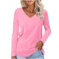 thumbnail image 1 of Timegard Hauts pour Femmes Col en V Manches Longues T-Shirt Basique Couleur Unie Blouse Confortable Tunique Décontractée d'Automne, 1 of 5