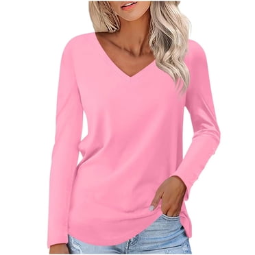 Timegard Womens Tops V-Neck Long Sleeve Basic Tee Solid Color Comfy Blouse Fall Casual Tunic Tops