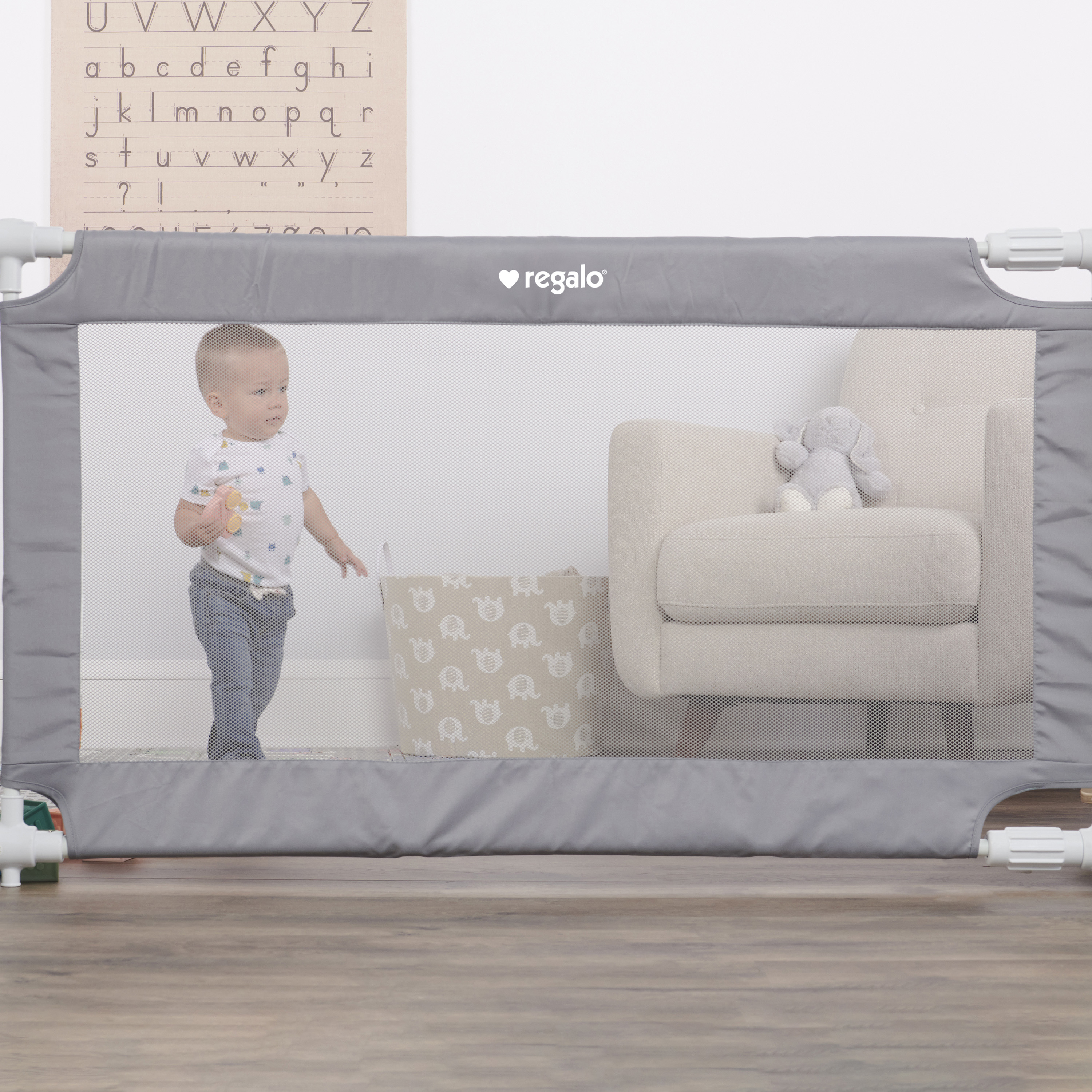 Regalo Barrière de Sécurité Bébé et Animaux Extensible 50" – Barrière Gris à Fixation Sans Perçage pour Portes ou Couloirs, Convient pour Ouvertures de 27,5 à 50 po