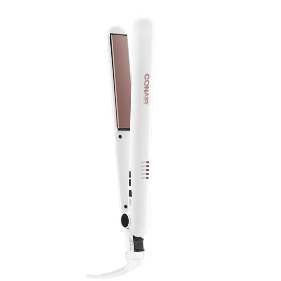 Conair Double Ceramic Flat Iron, 1 inch Plates, Anti‑Frizz Ceramic Straightener, White, Gift for Her, 1 Pk