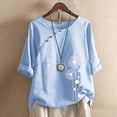thumbnail image 2 of 2025 Col Rond Court à Boutons Manches Longues Hauts Femmes Imprimé Floral T-Short Hauts Femmes Chemises Blouse de Compression Décontractée Femmes T-Shirt pour Femmes, 2 of 2