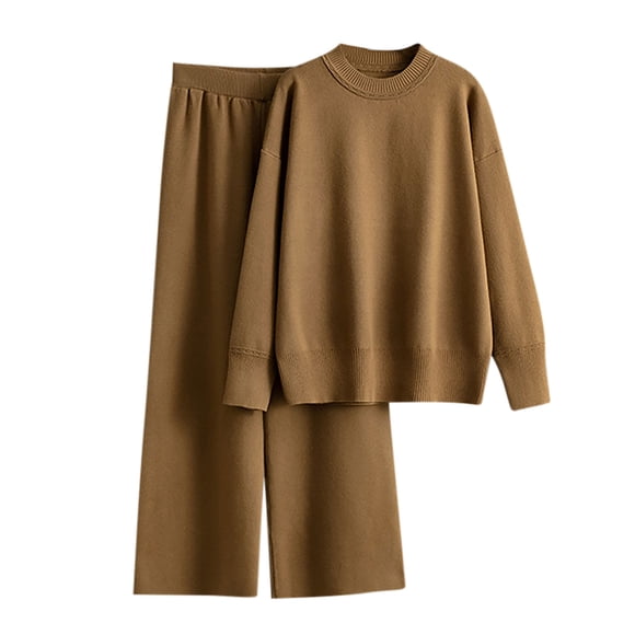 Enjoytime Travel Outfits for Women 2 Piece Sets Solid Color Long Sleeves Blouse and Lounge Pants Pants Fall Casual Lounge Sets